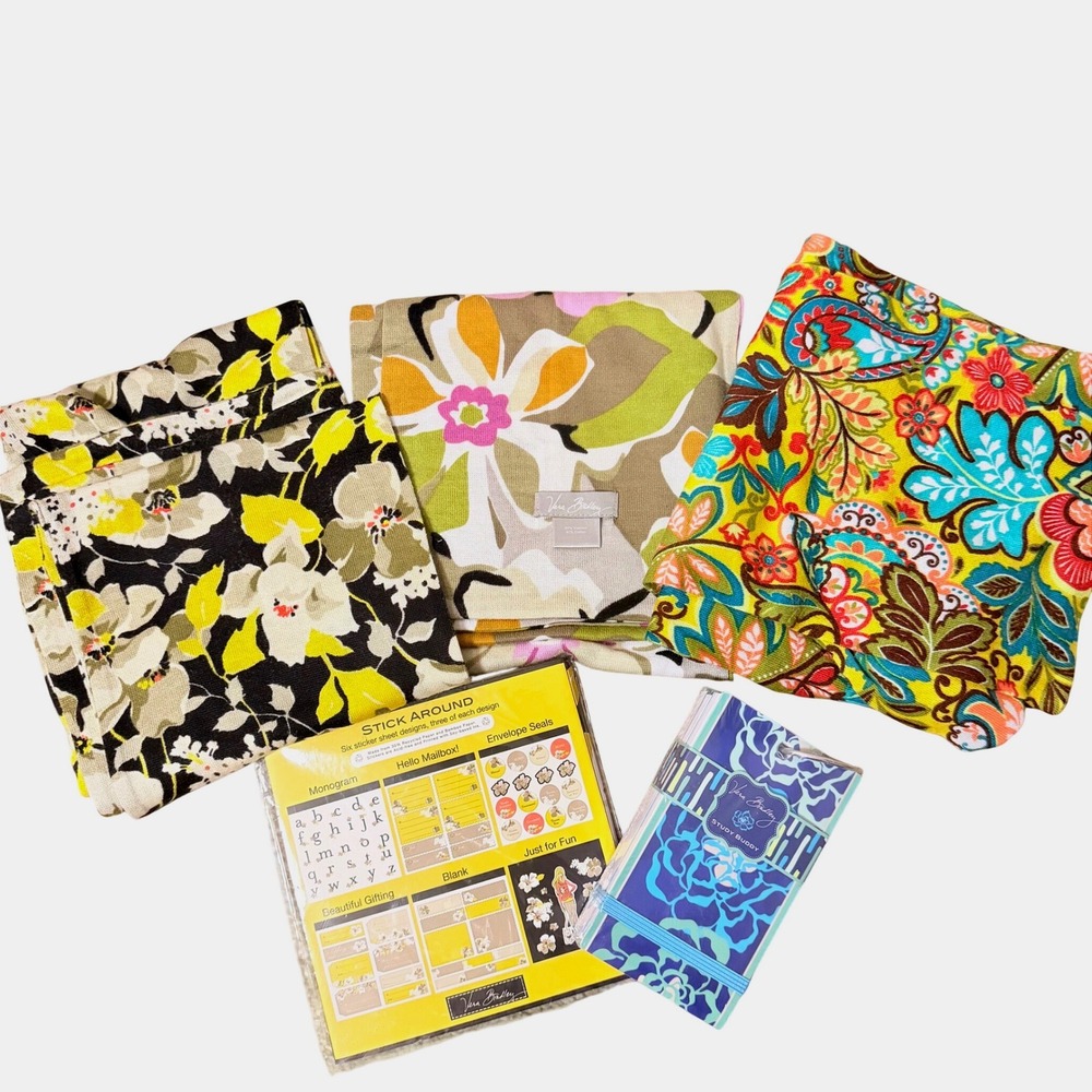 Vera Bradley Bundle - 3 Patterned Scarfs, NEW Stickers/Study Buddy Notebook